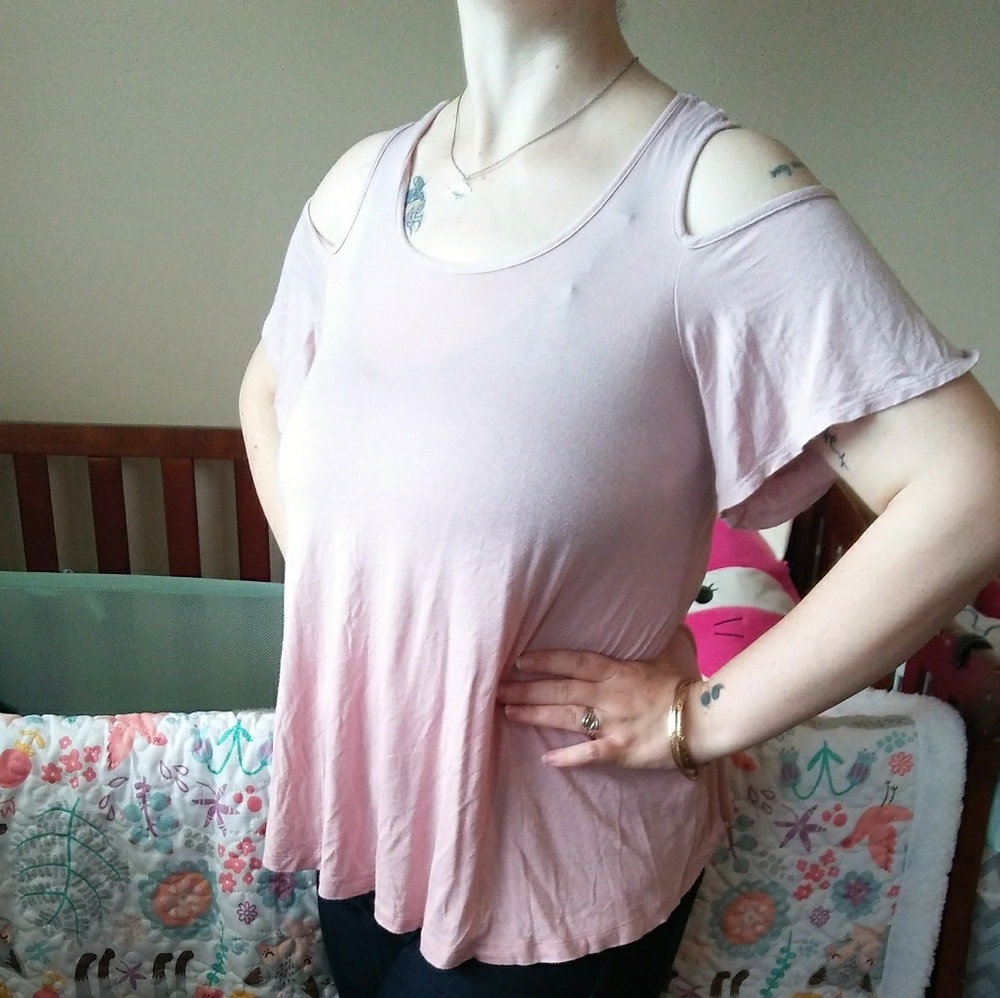 Pink cold shoulder shirt